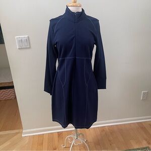 Navy Athleta Bodycon Scuba Cut LS Dress Size Large Half Zip Standing Mock Collar